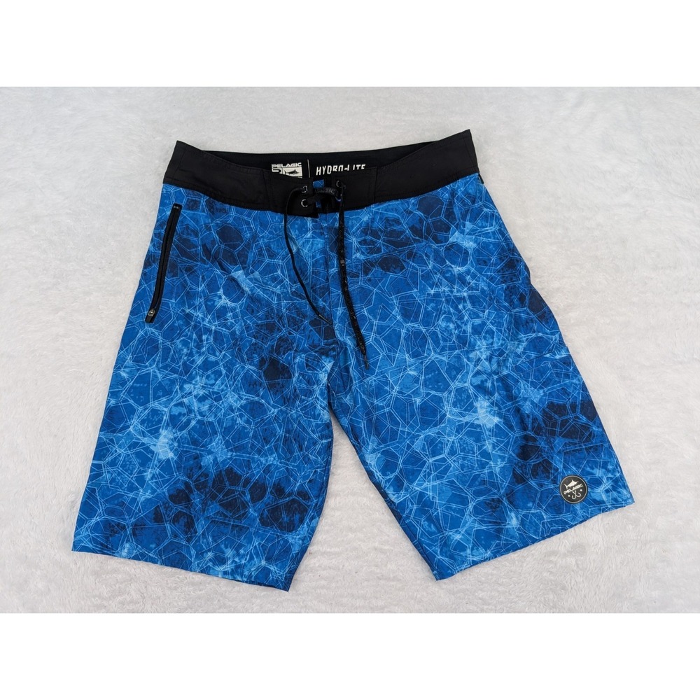 Pelagic Hydro-Lite Pro Hex Boardshorts Men's 33x12 Blue Trunks Swim Shorts